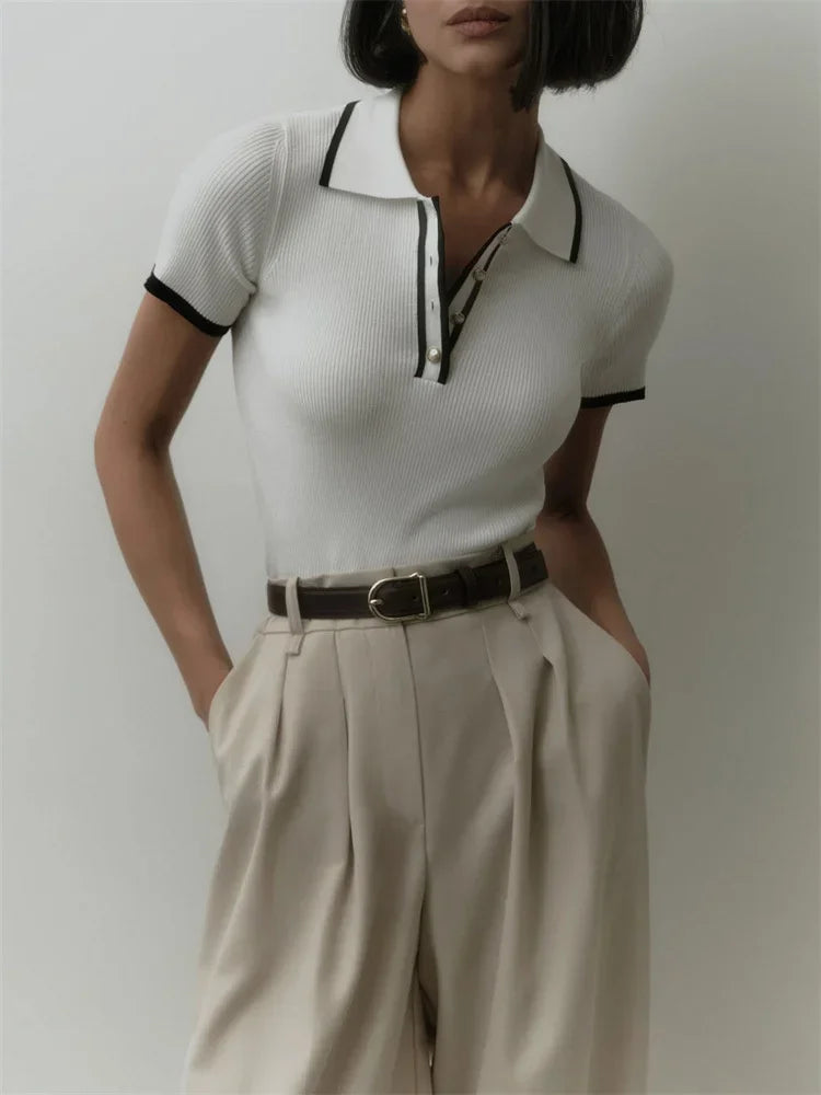 Slim Fit Lapel Knit Top