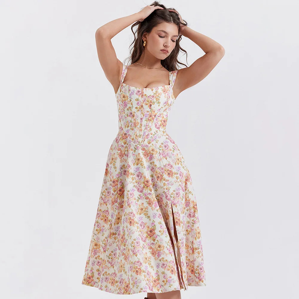 Floral Corset Midi Dress