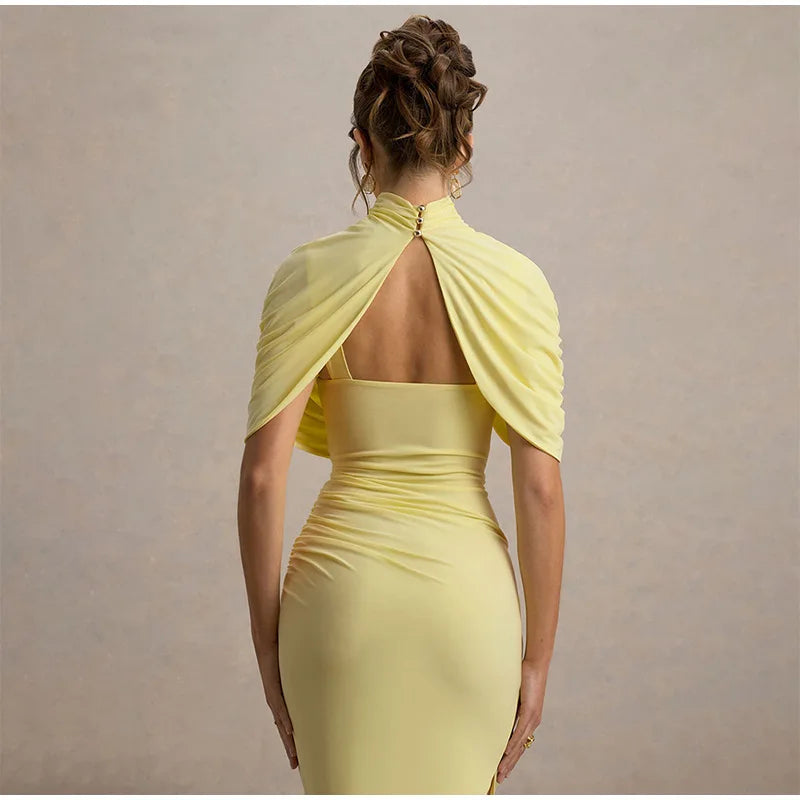 Pleated Shawl Maxi Dress