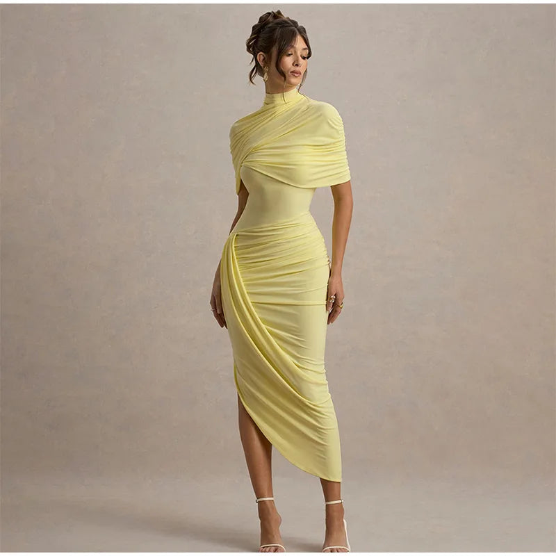 Pleated Shawl Maxi Dress