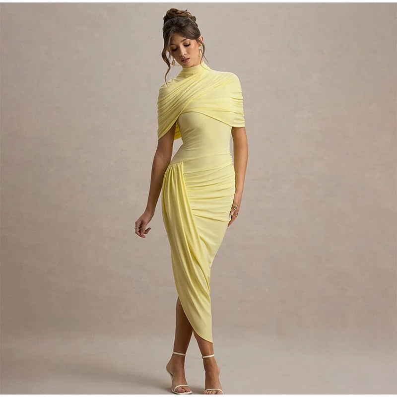 Pleated Shawl Maxi Dress