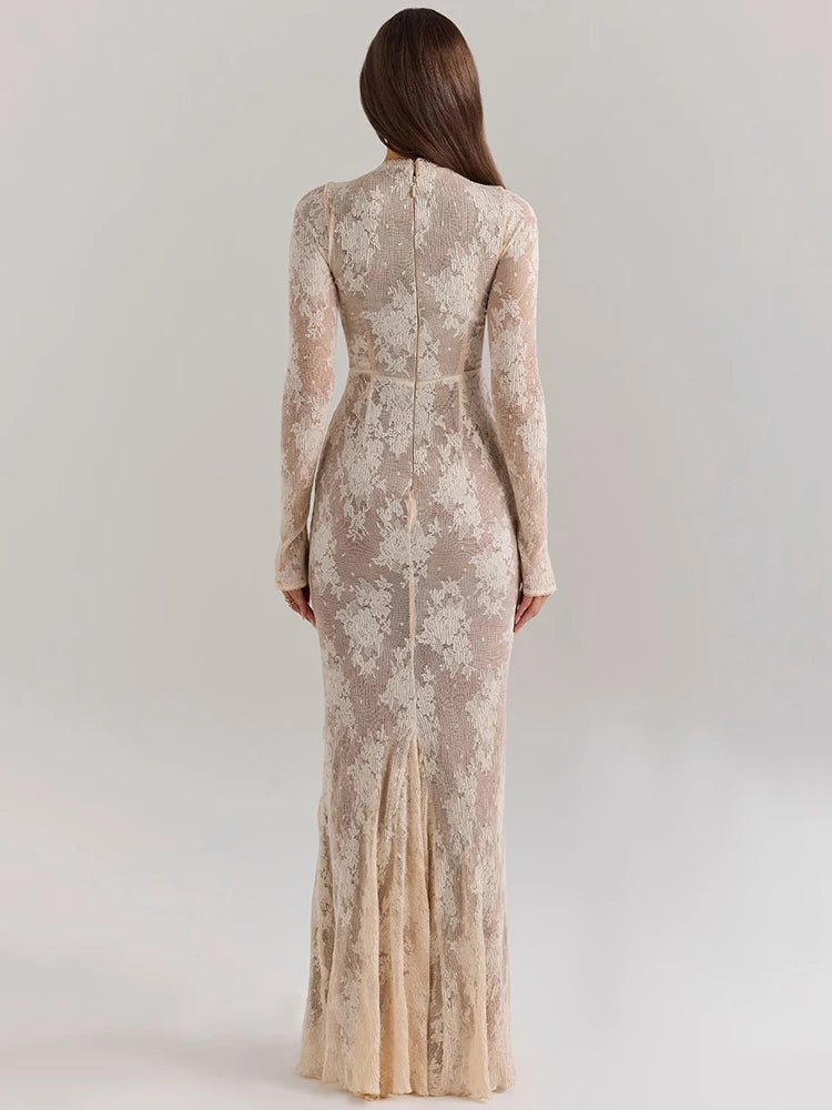 Lace Print Long Dress