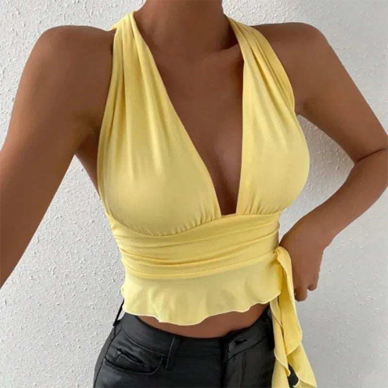 Deep V-Neck Pleated Top