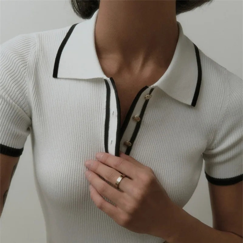 Slim Fit Lapel Knit Top