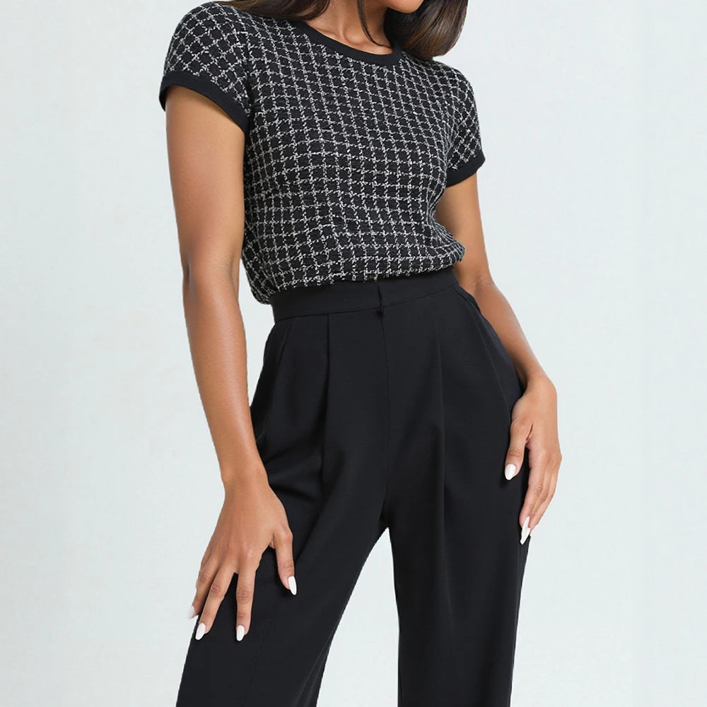Plaid Round Neck Tee