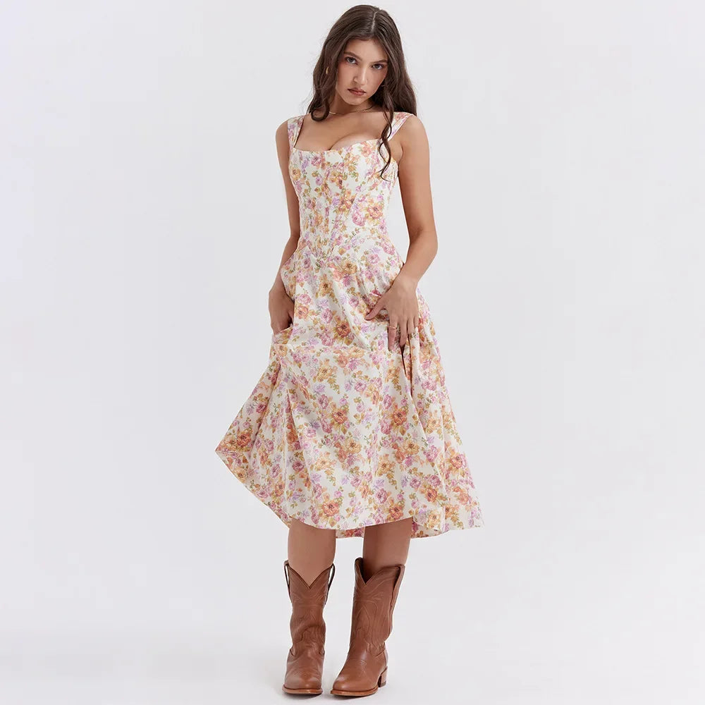 Floral Corset Midi Dress