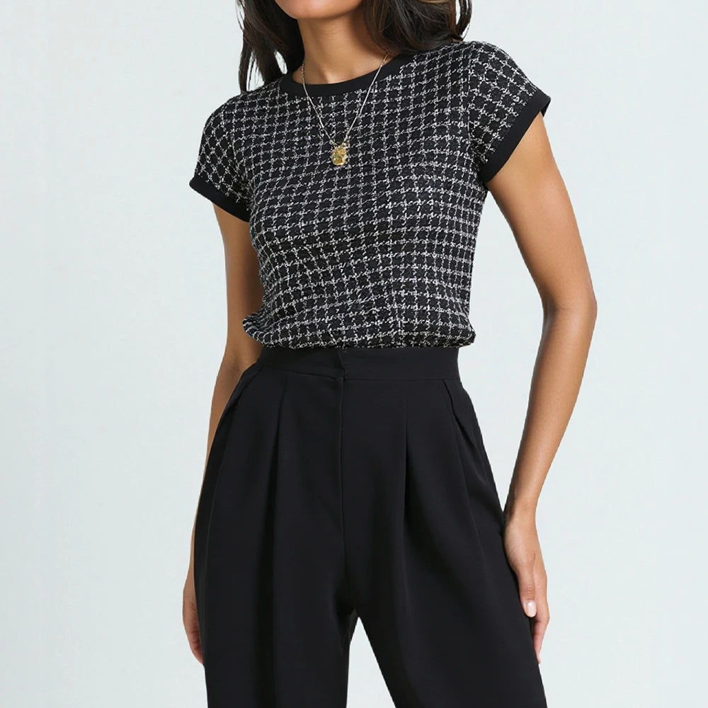 Plaid Round Neck Tee