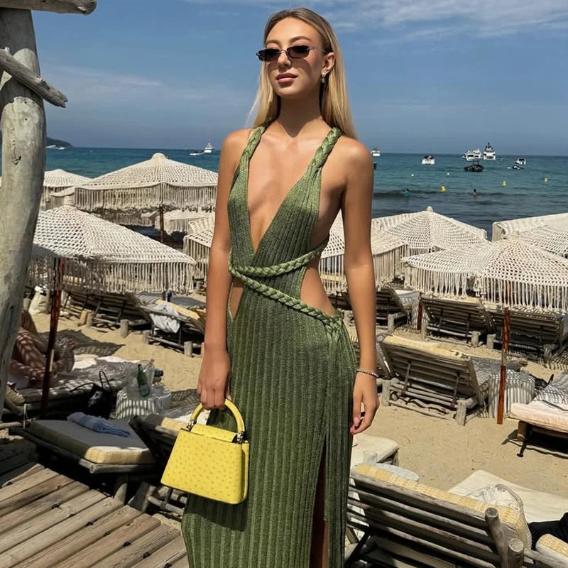 High Slit Ribbed Dress