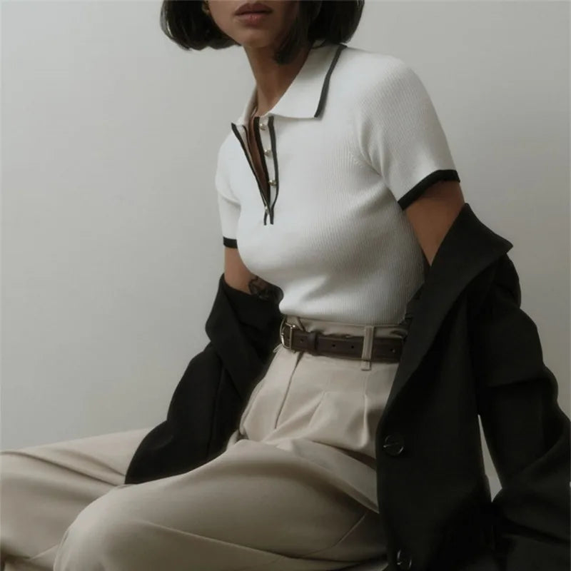 Slim Fit Lapel Knit Top