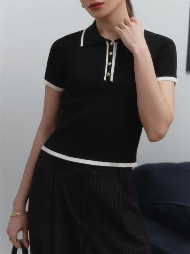 Slim Fit Lapel Knit Top