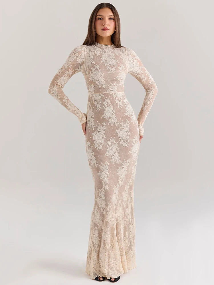 Lace Print Long Dress