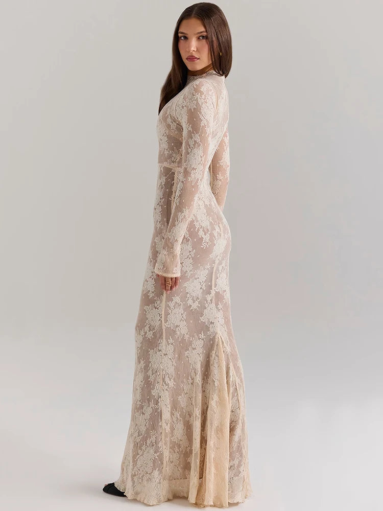 Lace Print Long Dress