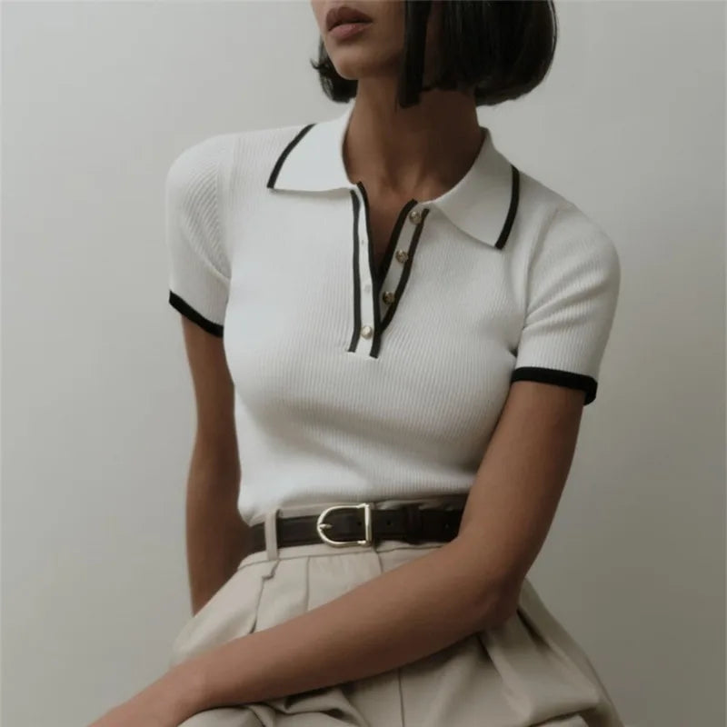 Slim Fit Lapel Knit Top