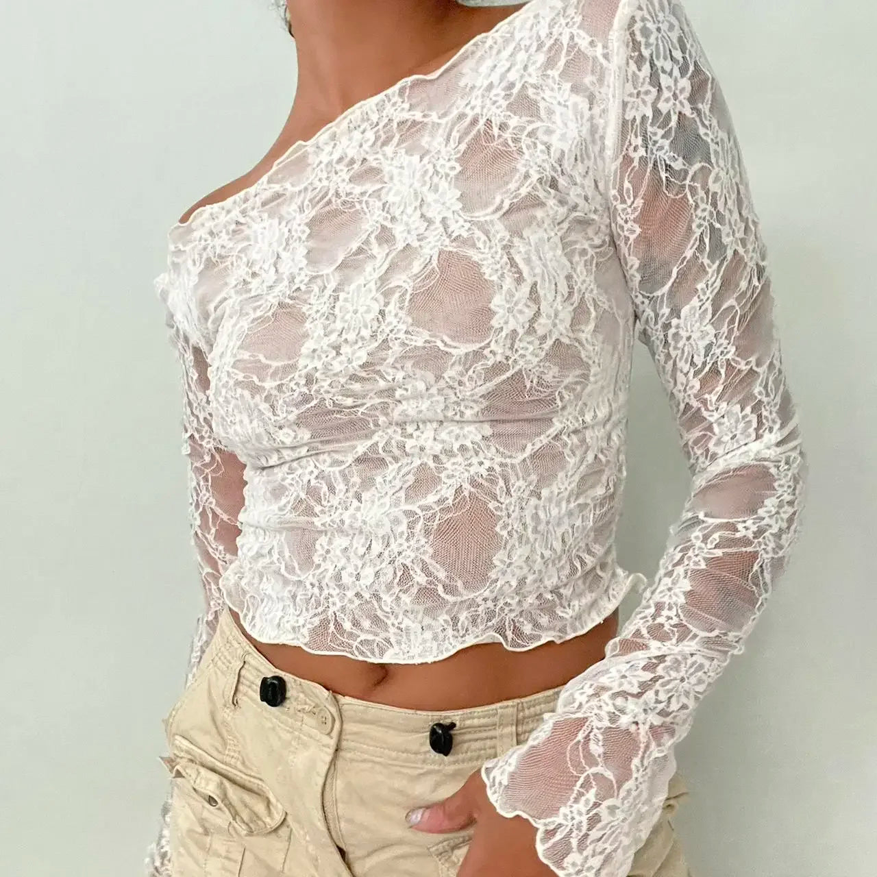 Y2K Floral Mesh Crop Top