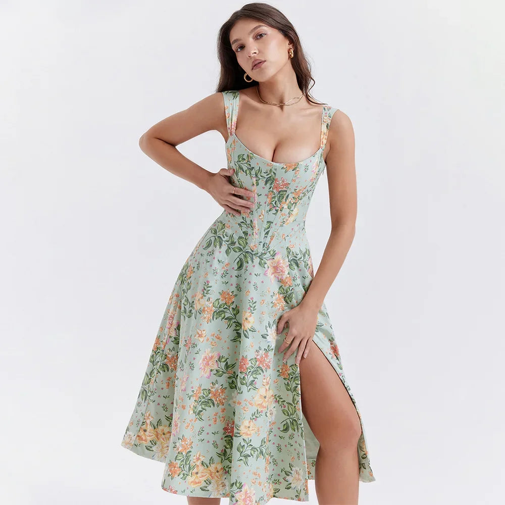 Floral Corset Midi Dress