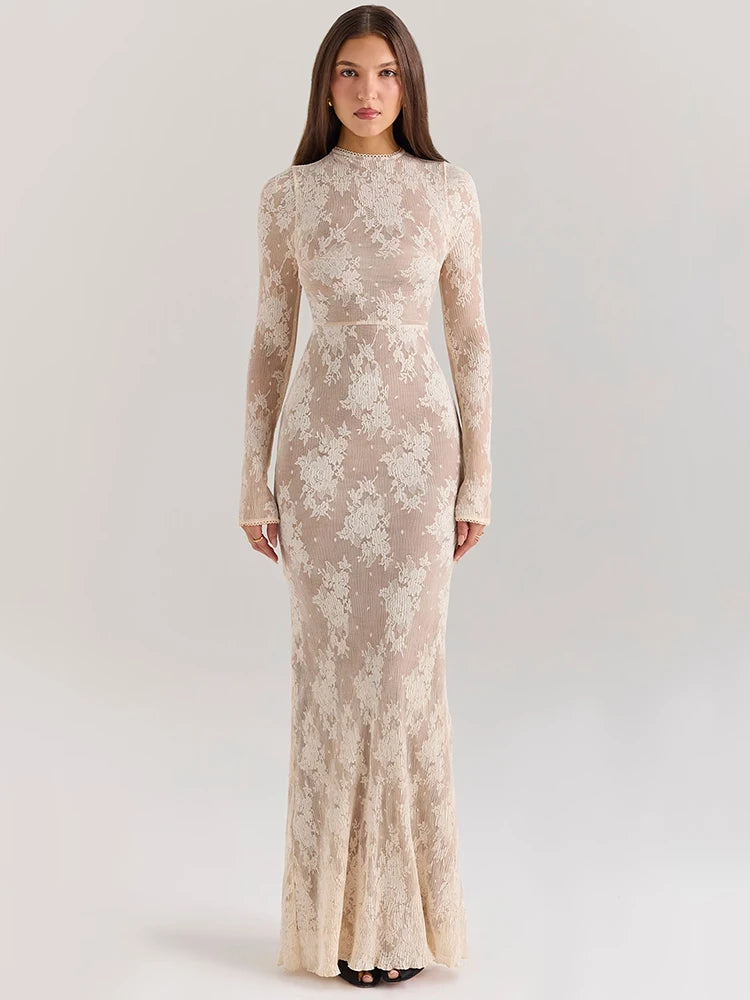 Lace Print Long Dress