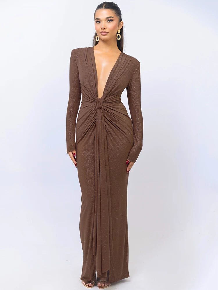 Glitter V-Neck Maxi Dress