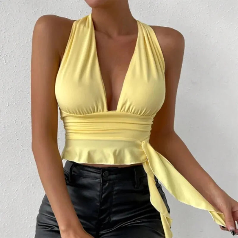 Deep V-Neck Pleated Top