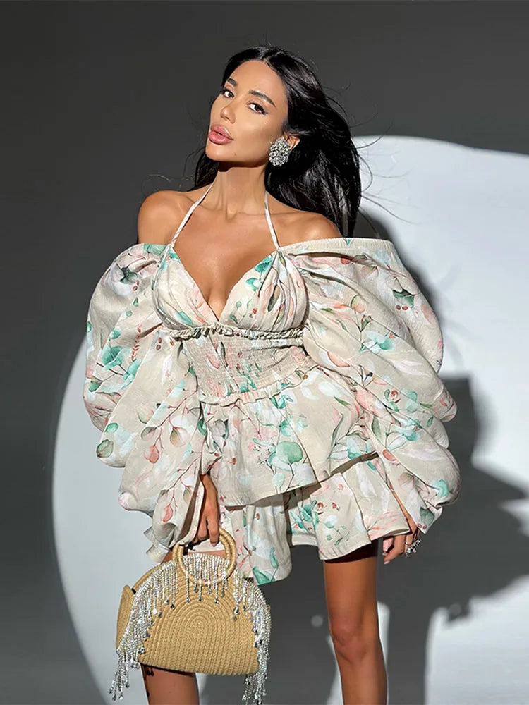 Backless Print Mini Dress