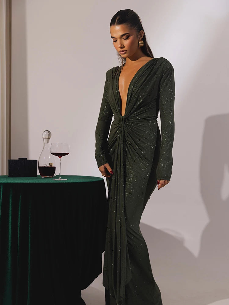 Glitter V-Neck Maxi Dress