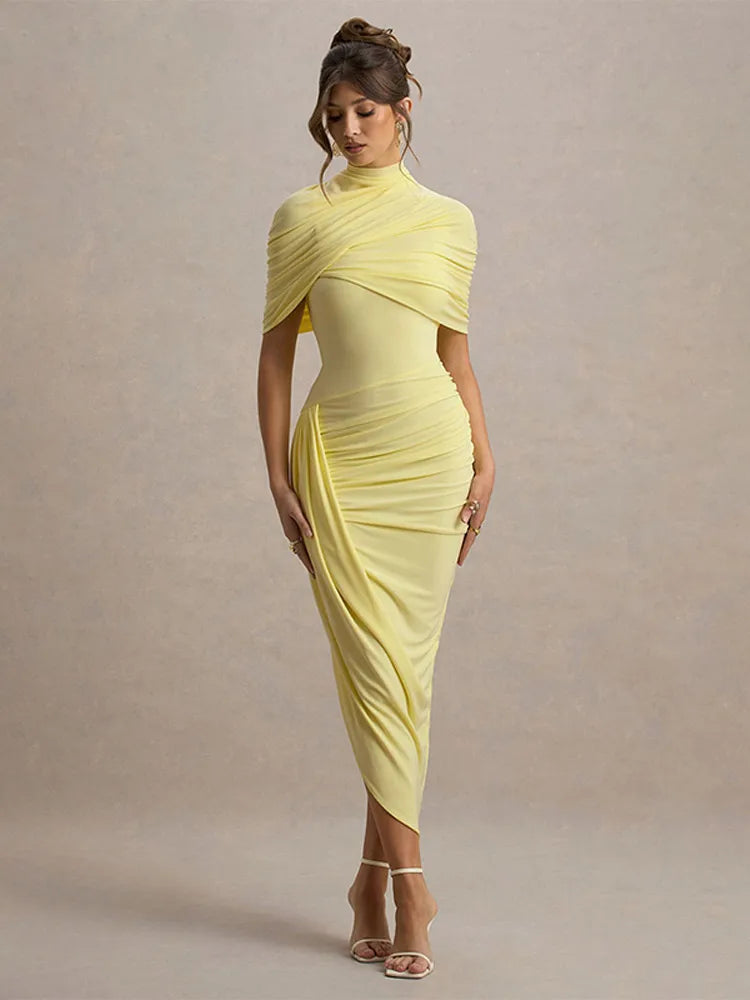 Pleated Shawl Maxi Dress