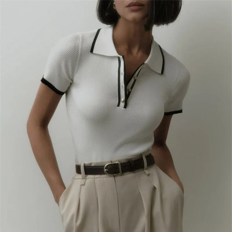 Slim Fit Lapel Knit Top